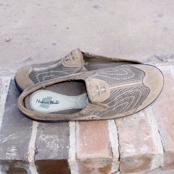 Nature Walk Reflex Tan Brown Leather Mesh Slip On Mule Comfort Shoes Size 9 - Picture 7 of 8